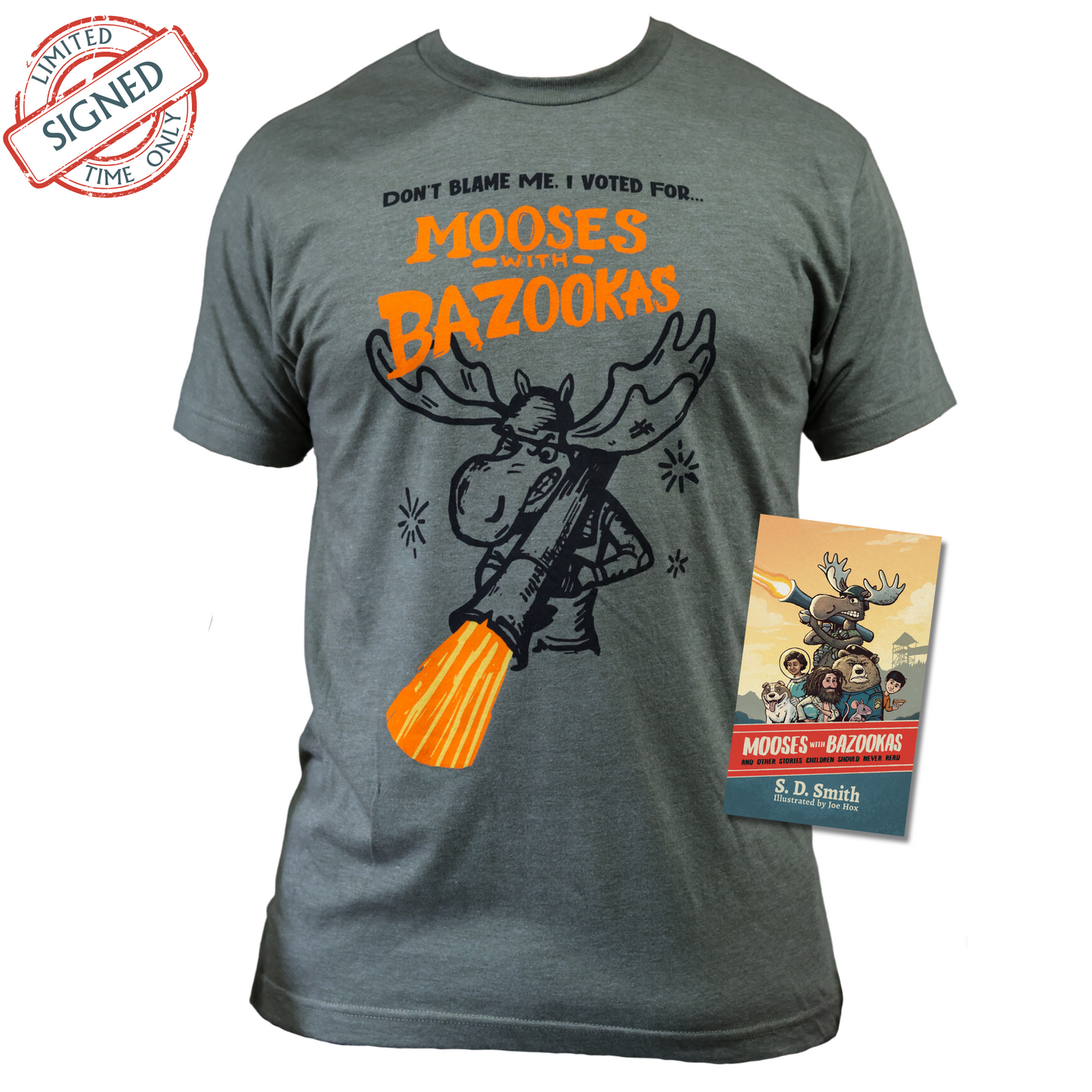 Mooses with Bazookas T-shirt + SIGNED Book