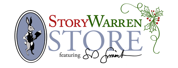 Logo of Story Warren Store with a rabbit illustration on a white background