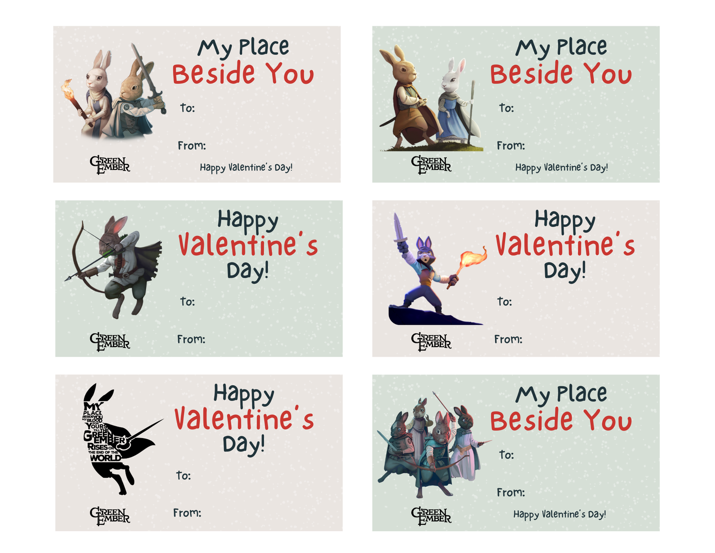 Green Ember Valentines - Printable Download