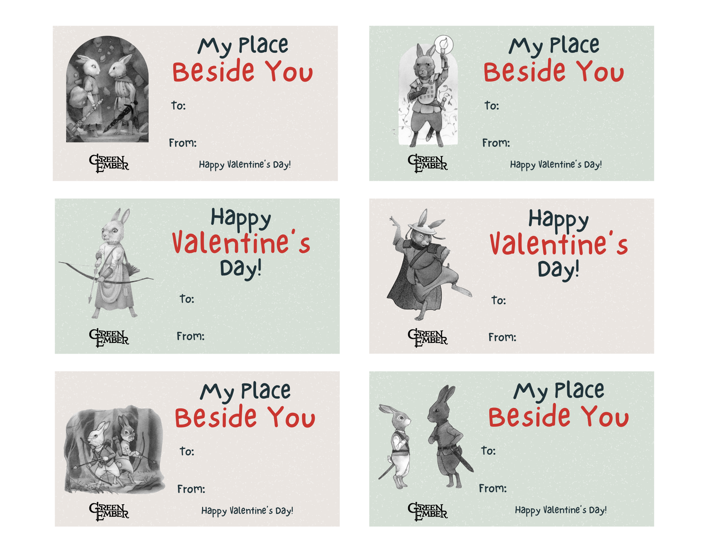 Green Ember Valentines - Printable Download