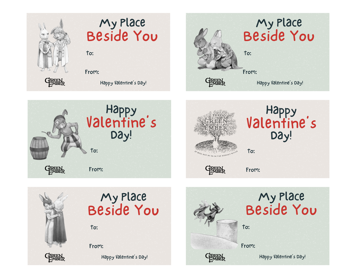 Green Ember Valentines - Printable Download